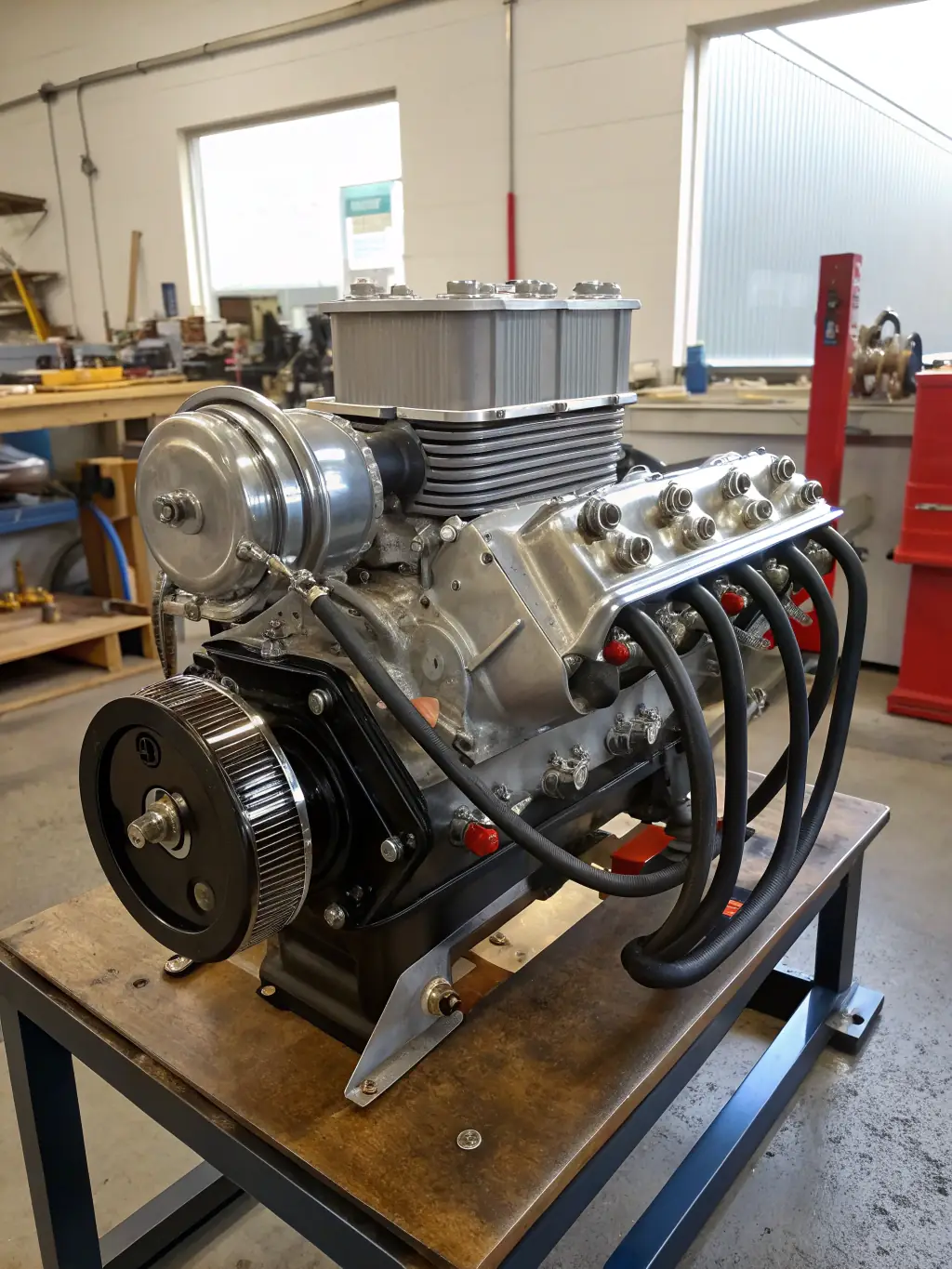 A wide shot of an industrial heritage exhibition, featuring restored machinery, historical artifacts, and informative displays.